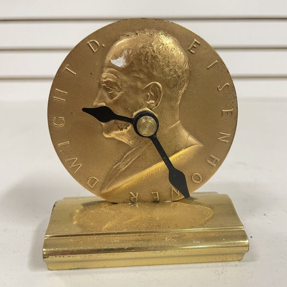 Bronze Dwight D Eisenhower Presidential Medal 3" President CONVERTED CLOCK - LN
